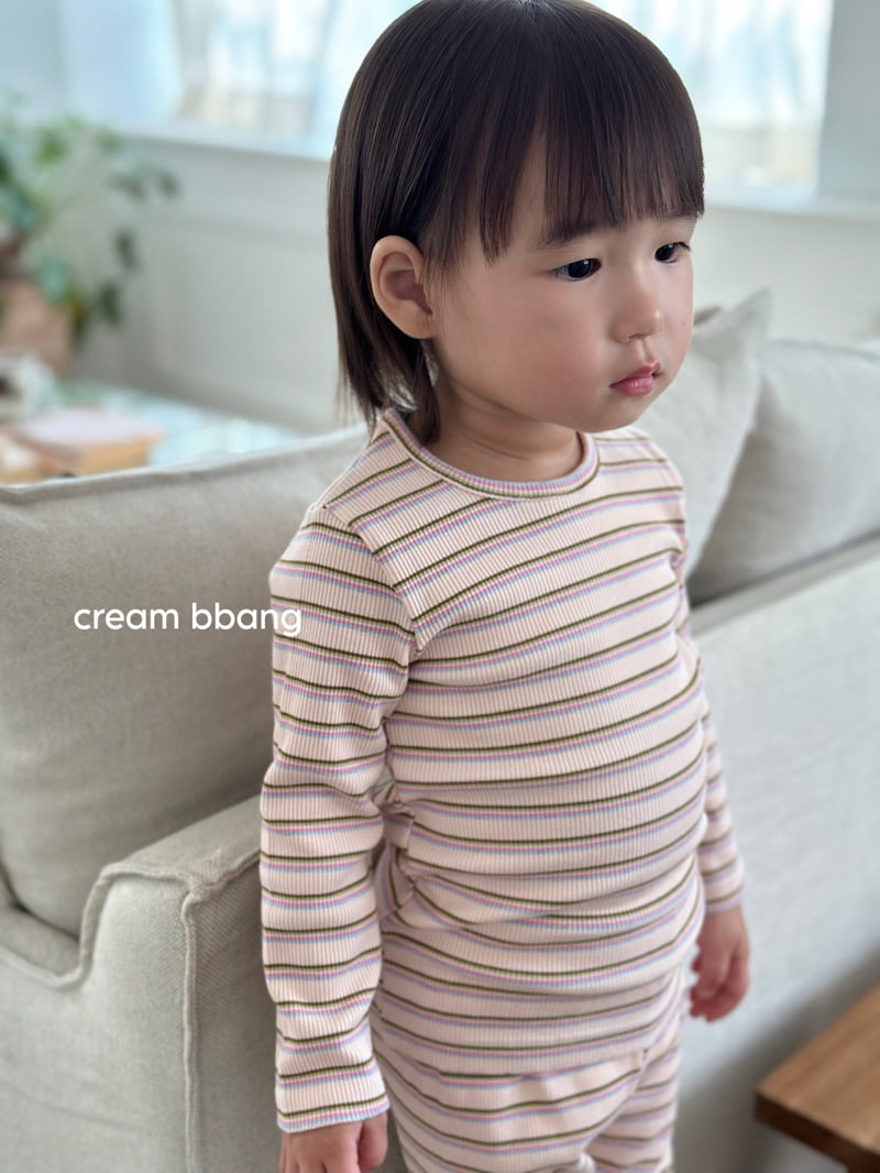 Cream Bbang - Korean Baby Fashion - #babygirlfashion - Stripe Ribbed Leggings Set - 6