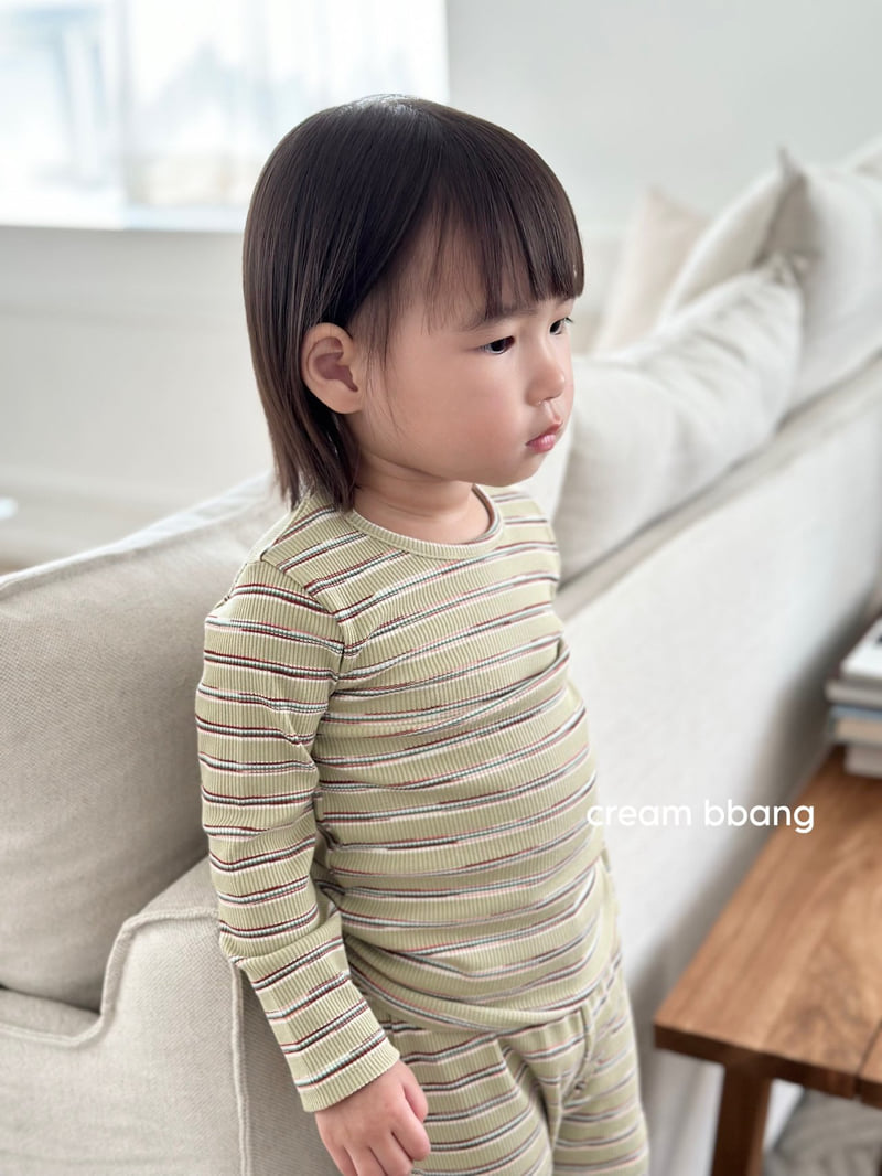 Cream Bbang - Korean Baby Fashion - #babyootd - Stripe Ribbed Leggings Set - 9