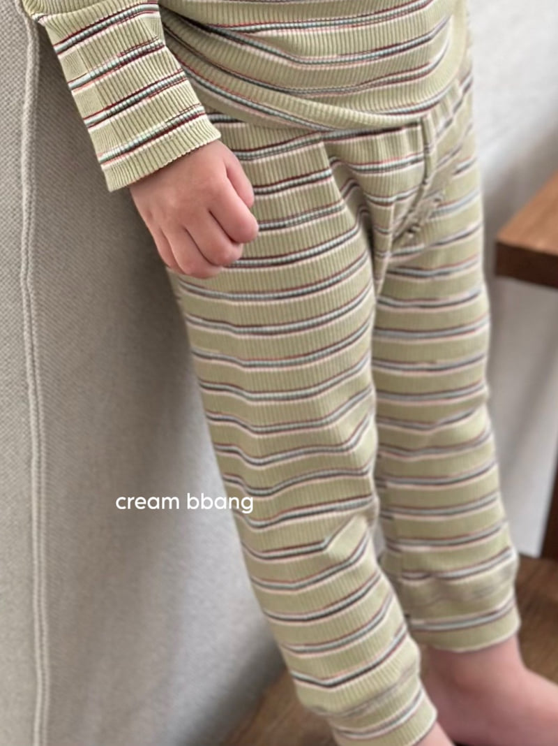 Cream Bbang - Korean Baby Fashion - #babyoutfit - Stripe Ribbed Leggings Set - 10