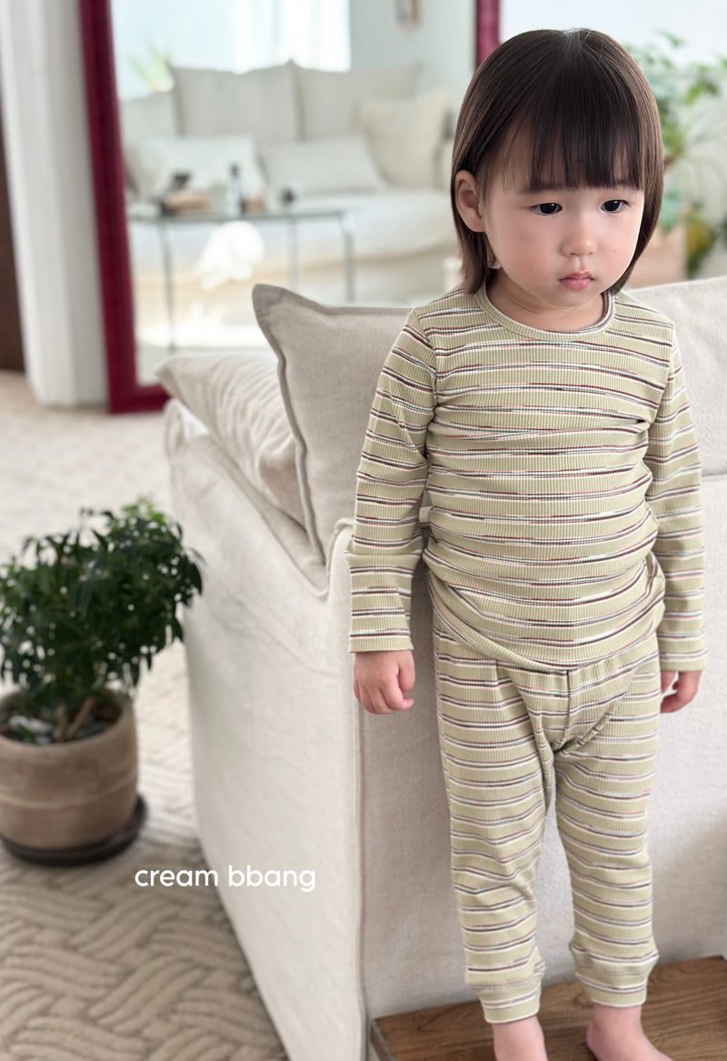 Cream Bbang - Korean Baby Fashion - #babyoutfit - Stripe Ribbed Leggings Set - 11