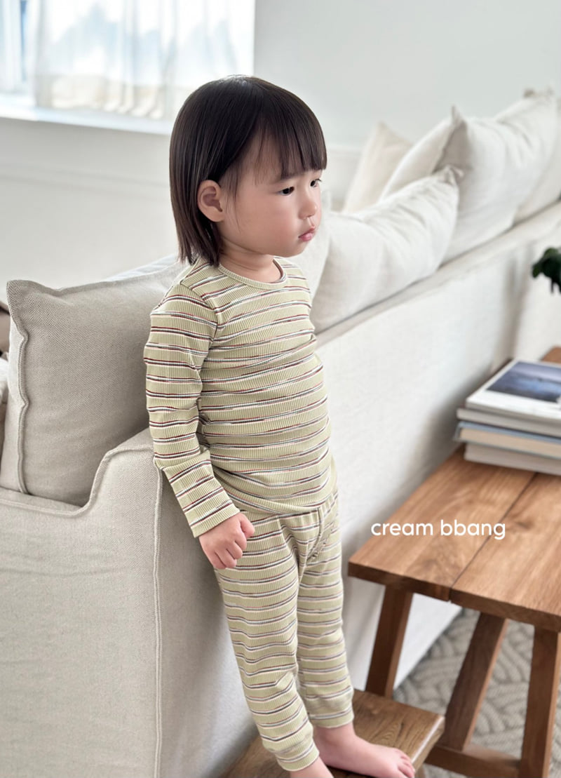 Cream Bbang - Korean Baby Fashion - #babywear - Stripe Ribbed Leggings Set - 12