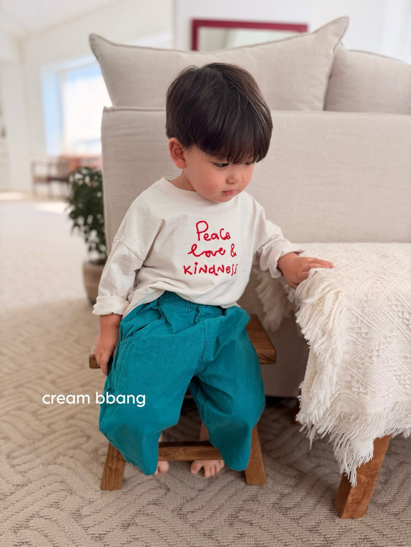 Cream Bbang - Korean Children Fashion - #toddlerclothing - Love Embroidery Tee - 7