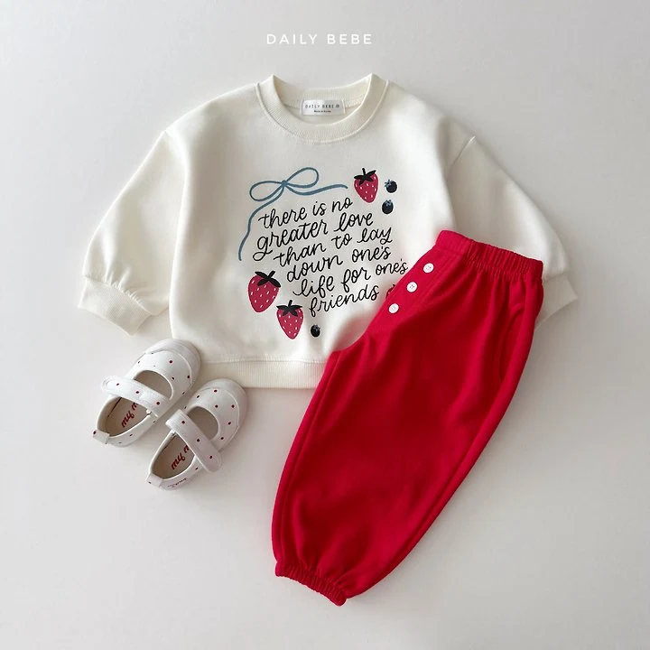 Daily Bebe - Korean Children Fashion - #Kfashion4kids - Strawberry Ribbon Sweatshirt - 6