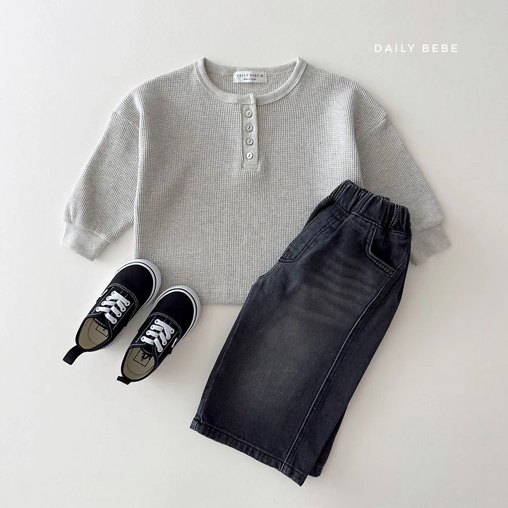 Daily Bebe - Korean Children Fashion - #childofig - Waffle Henley Neck Tee - 11