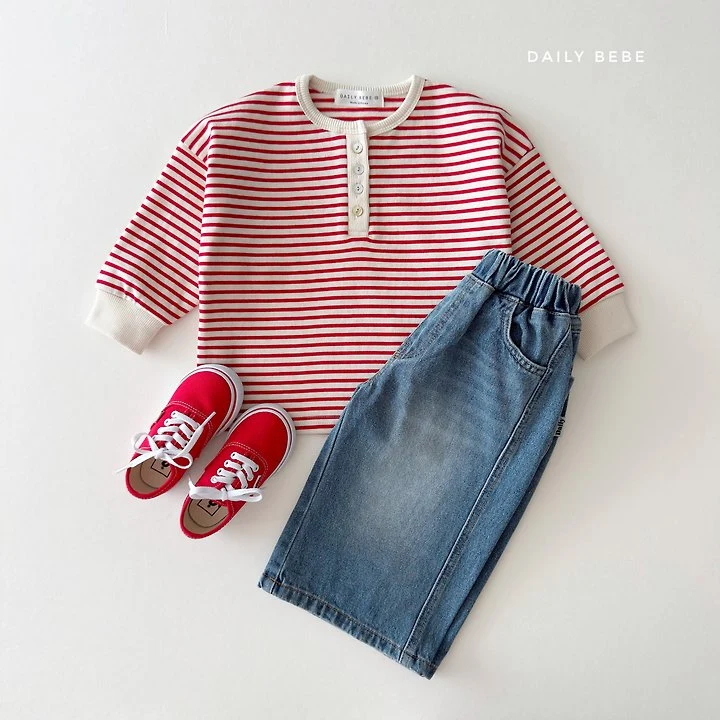 Daily Bebe - Korean Children Fashion - #childofig - Stripe Henley Neck Tee - 8