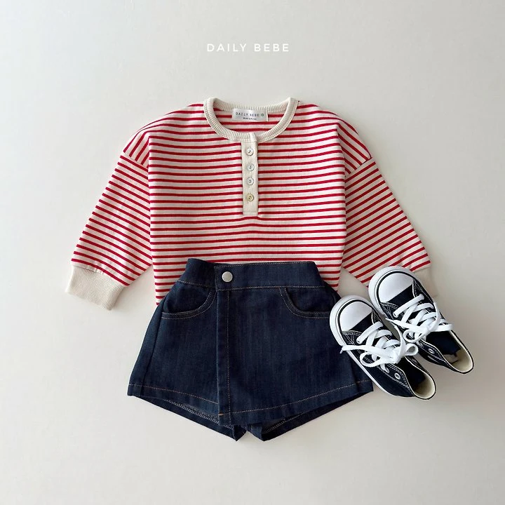Daily Bebe - Korean Children Fashion - #childofig - Stripe Henley Neck Tee - 9