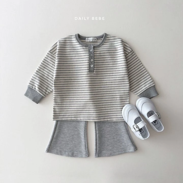 Daily Bebe - Korean Children Fashion - #childrensboutique - Stripe Henley Neck Tee - 10