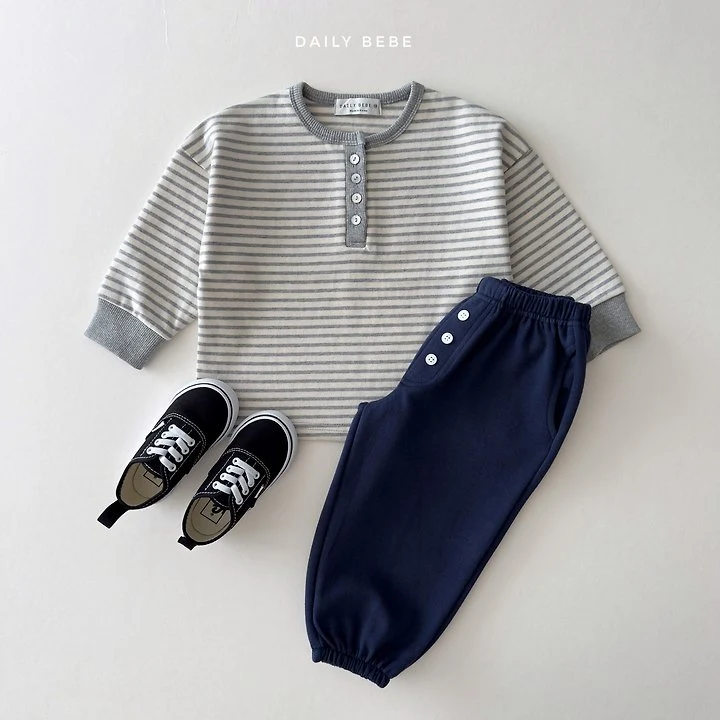 Daily Bebe - Korean Children Fashion - #discoveringself - Stripe Henley Neck Tee - 12