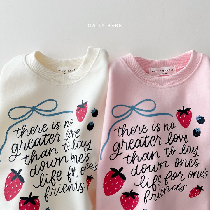 Daily Bebe - Korean Children Fashion - #kidsshorts - Strawberry Ribbon Sweatshirt - 4