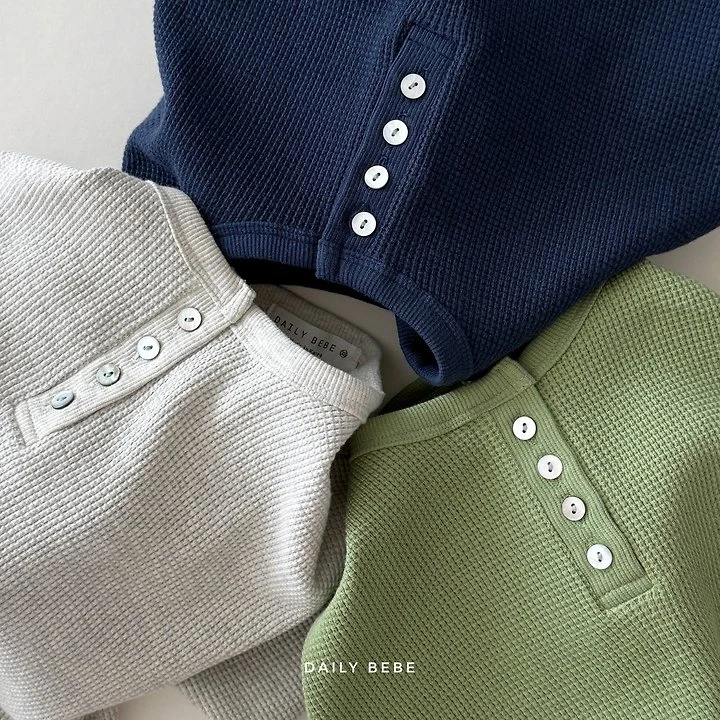 Daily Bebe - Korean Children Fashion - #kidsshorts - Waffle Henley Neck Tee - 4