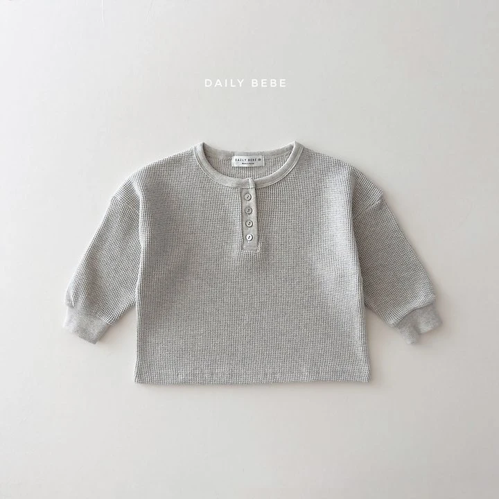 Daily Bebe - Korean Children Fashion - #kidzfashiontrend - Waffle Henley Neck Tee - 5