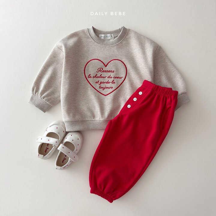 Daily Bebe - Korean Children Fashion - #littlefashionista - Heart Embroidery Sweatshirt - 8