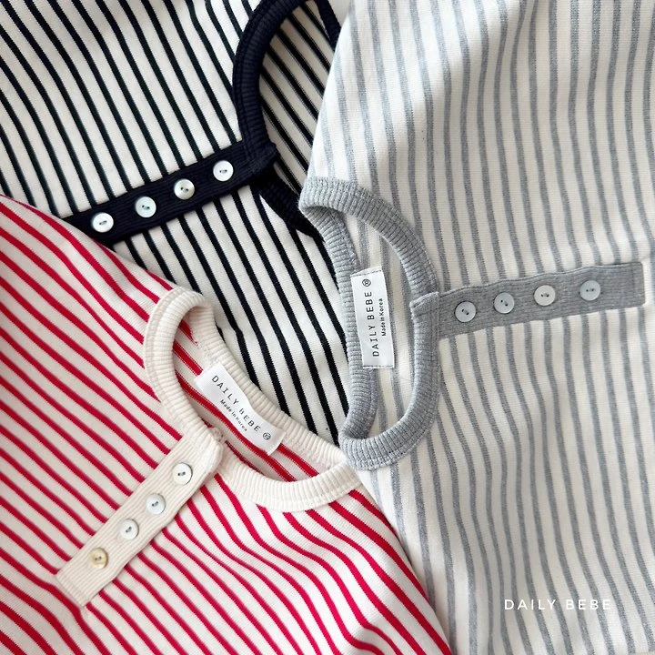 Daily Bebe - Korean Children Fashion - #Kfashion4kids - Stripe Henley Neck Tee - 4