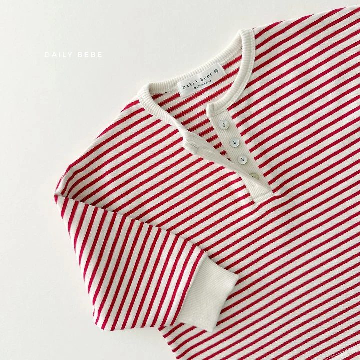 Daily Bebe - Korean Children Fashion - #magicofchildhood - Stripe Henley Neck Tee - 5