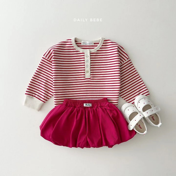 Daily Bebe - Korean Children Fashion - #minifashionista - Stripe Henley Neck Tee - 6