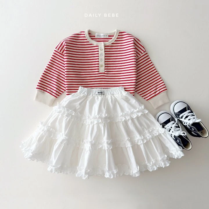 Daily Bebe - Korean Children Fashion - #prettylittlegirls - Stripe Henley Neck Tee - 7