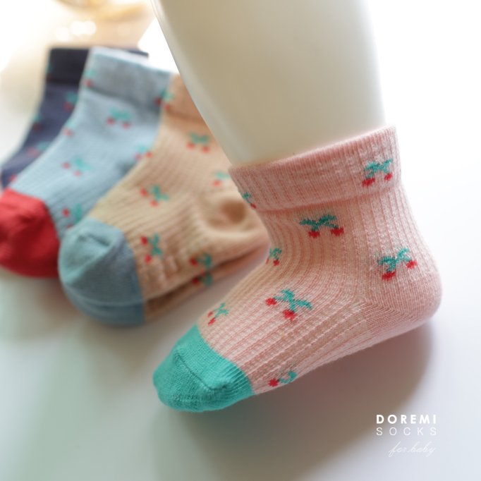 Doremi Socks - Korean Children Fashion - #kidsshorts - Cherry Waffle Sock Set - 12