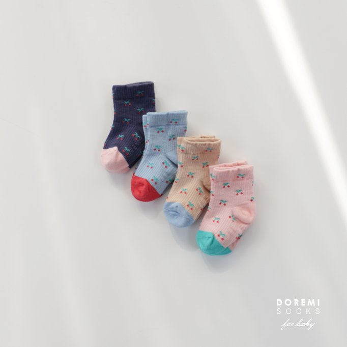 Doremi Socks - Korean Children Fashion - #littlefashionista - Cherry Waffle Sock Set - 2