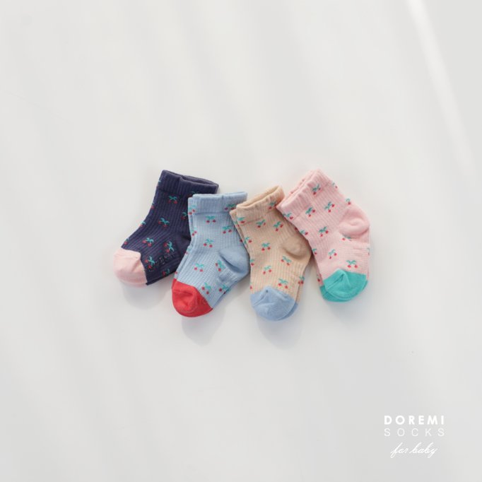Doremi Socks - Korean Children Fashion - #magicofchildhood - Cherry Waffle Sock Set - 3