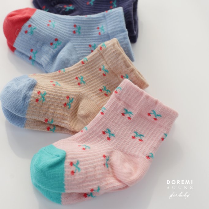 Doremi Socks - Korean Children Fashion - #magicofchildhood - Cherry Waffle Sock Set - 4