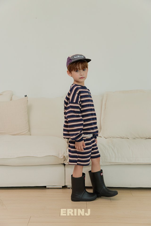 Erin J - Korean Children Fashion - #kidsshorts - Border Shorts Top & Bottom Set - 8