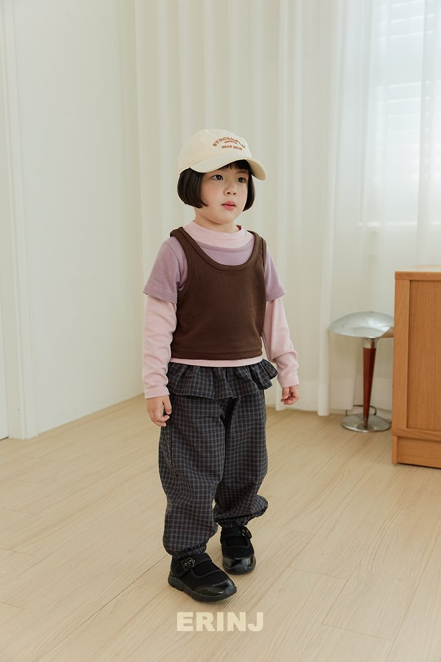 Erin J - Korean Children Fashion - #kidsstore - Check Frill Pants Set - 6