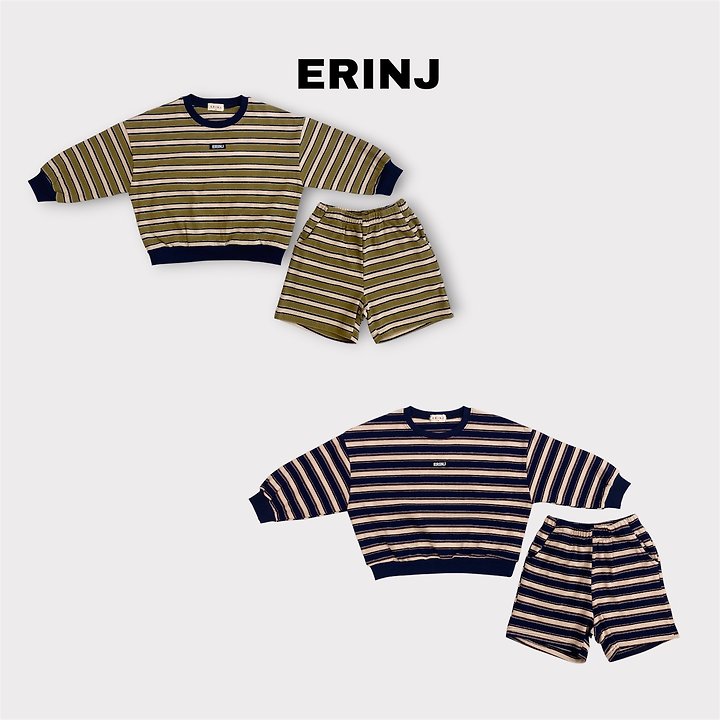 Erin J - Korean Children Fashion - #prettylittlegirls - Border Shorts Top & Bottom Set