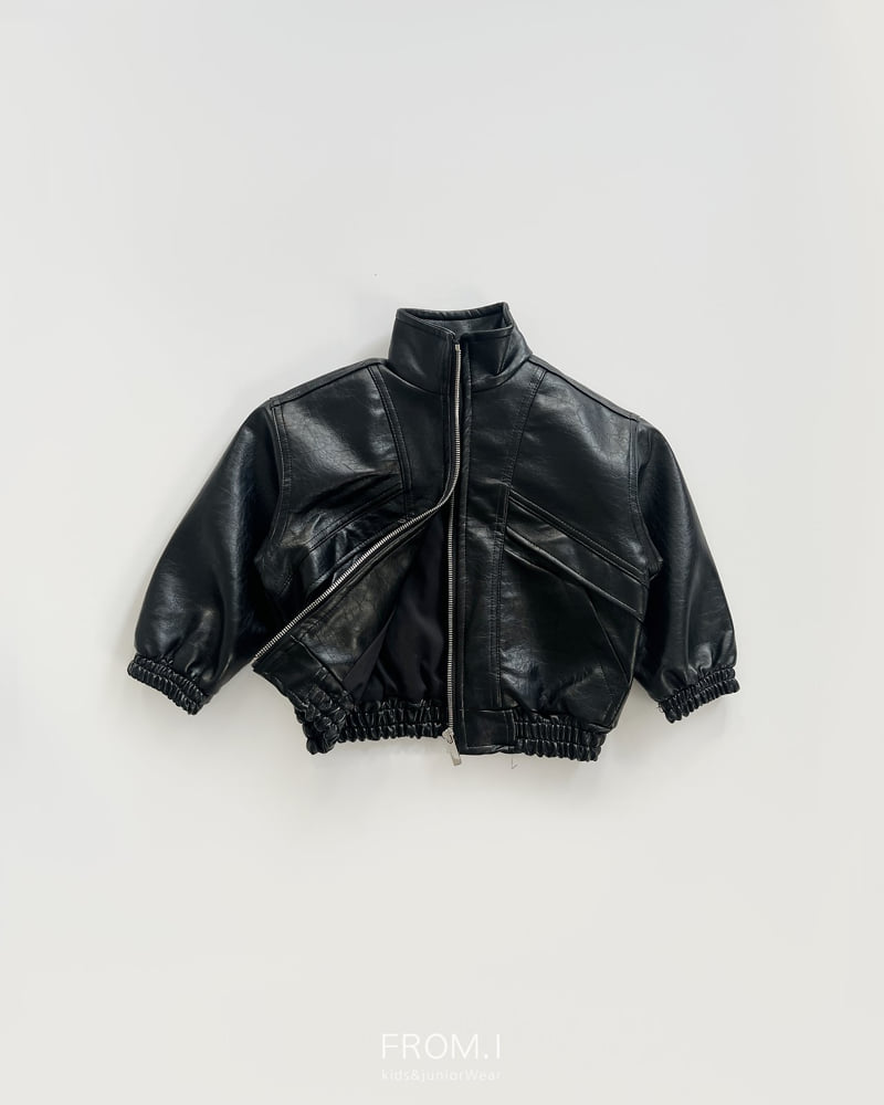 From I - Korean Children Fashion - #littlefashionista - High Neck Vegan Leather Jacket - 3