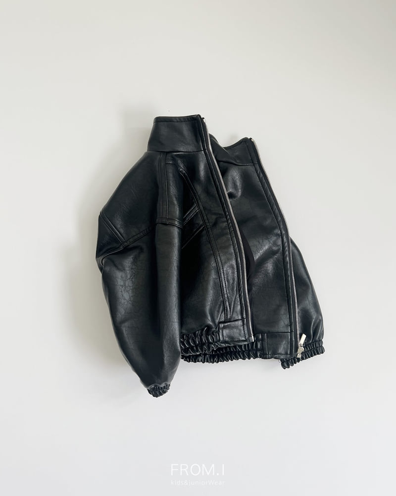 From I - Korean Children Fashion - #littlefashionista - High Neck Vegan Leather Jacket - 4