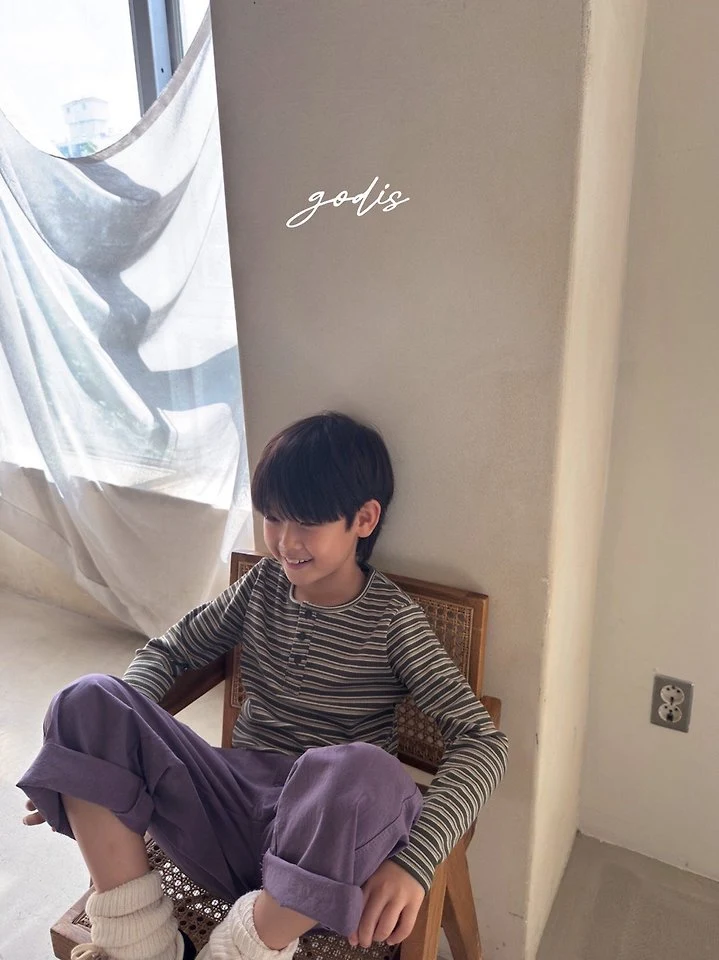 Godis - Korean Children Fashion - #Kfashion4kids - Striped Rib Button Tee - 6