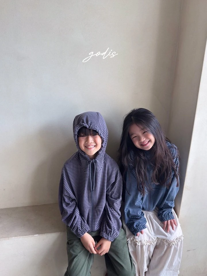 Godis - Korean Children Fashion - #prettylittlegirls - Striped Hooded Zip-Up - 4