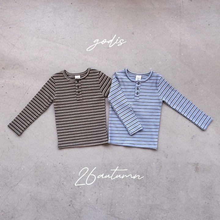 Godis - Korean Children Fashion - #discoveringself - Striped Rib Button Tee