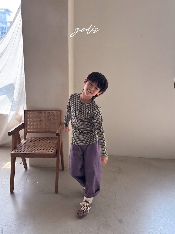 Godis - Korean Children Fashion - #kidsshorts - Striped Rib Button Tee - 4