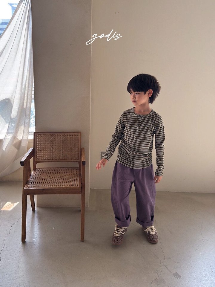 Godis - Korean Children Fashion - #kidzfashiontrend - Striped Rib Button Tee - 5
