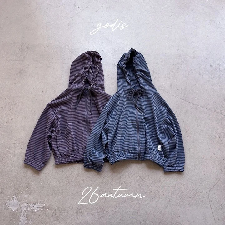 Godis - Korean Children Fashion - #magicofchildhood - Striped Hooded Zip-Up