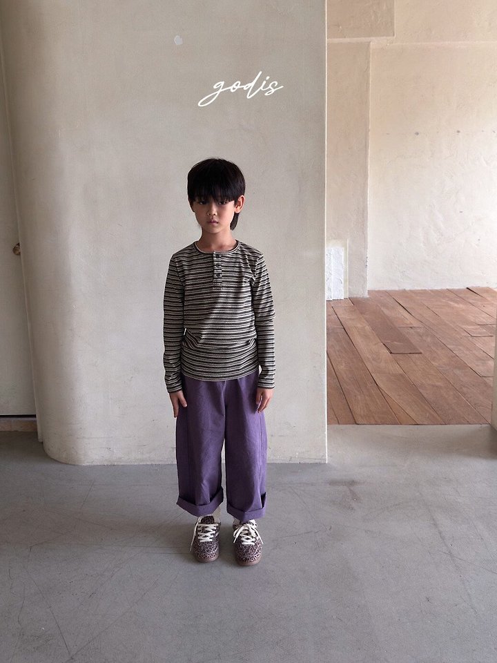 Godis - Korean Children Fashion - #minifashionista - Striped Rib Button Tee - 9