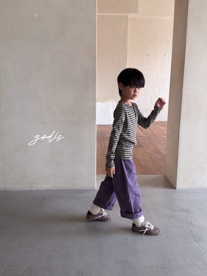 Godis - Korean Children Fashion - #prettylittlegirls - Striped Rib Button Tee - 10