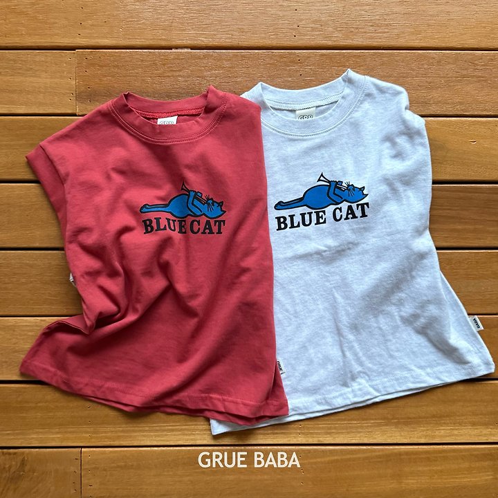 Grue Baba - Korean Children Fashion - #childrensboutique - Blue Cat Tee - 3
