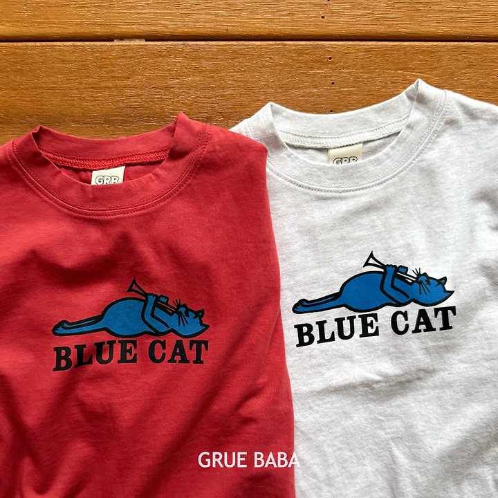 Grue Baba - Korean Children Fashion - #childrensboutique - Blue Cat Tee - 4