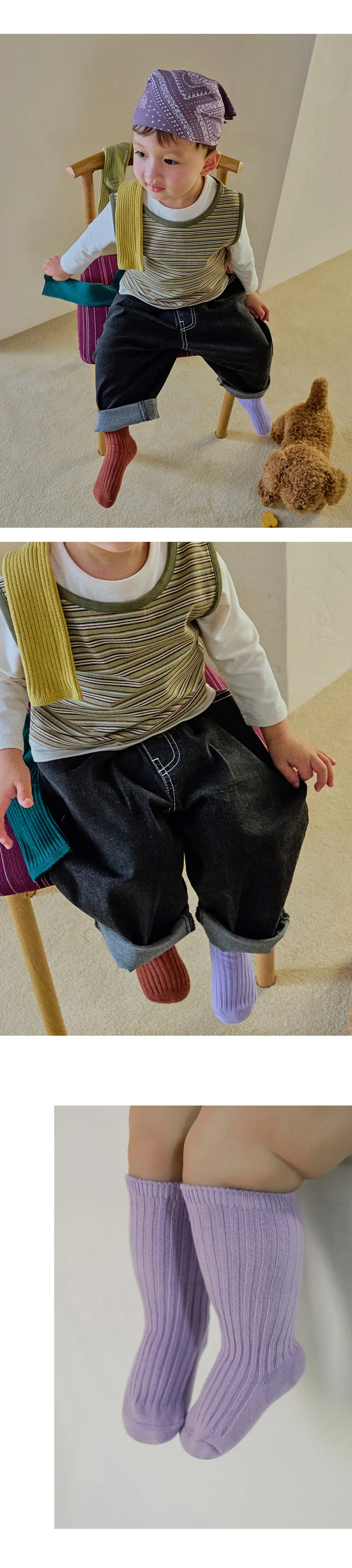 Kids Clara - Korean Baby Fashion - #babyclothing - Dotori Rib Knee Socks (set of 5) - 3