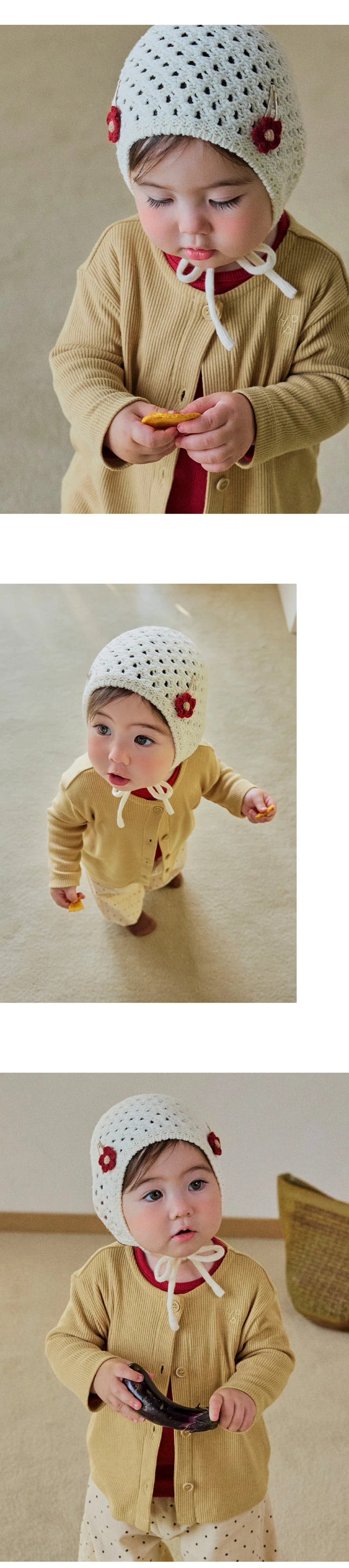 Kids Clara - Korean Baby Fashion - #babyoutfit - Fleur Knit Baby Bonnet - 2