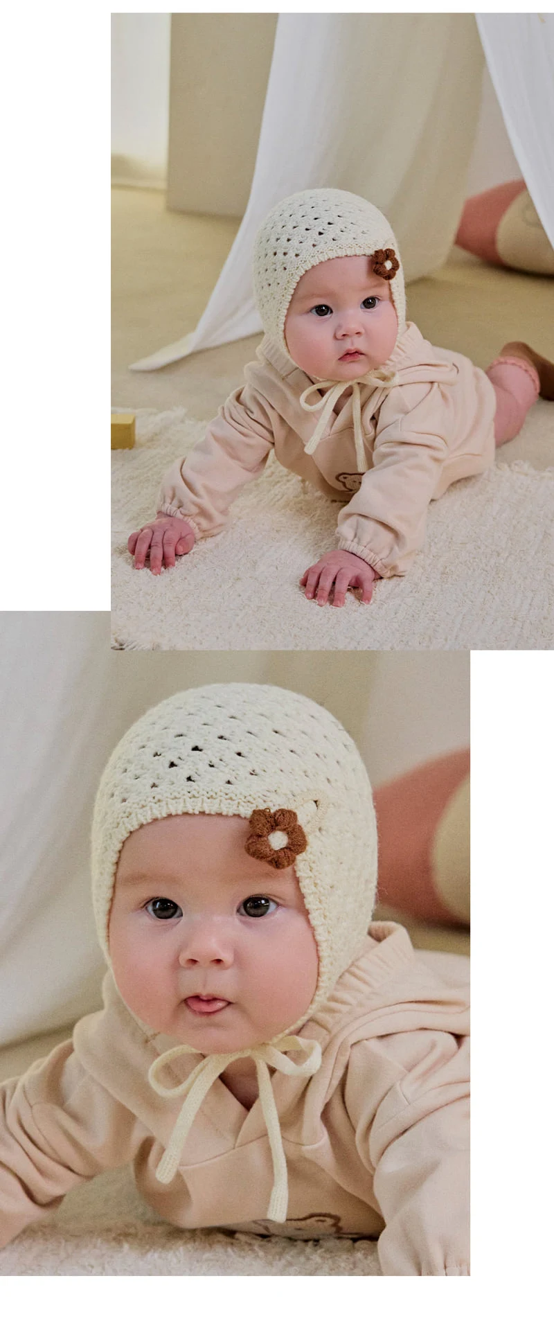 Kids Clara - Korean Baby Fashion - #babyoutfit - Fleur Knit Baby Bonnet - 4