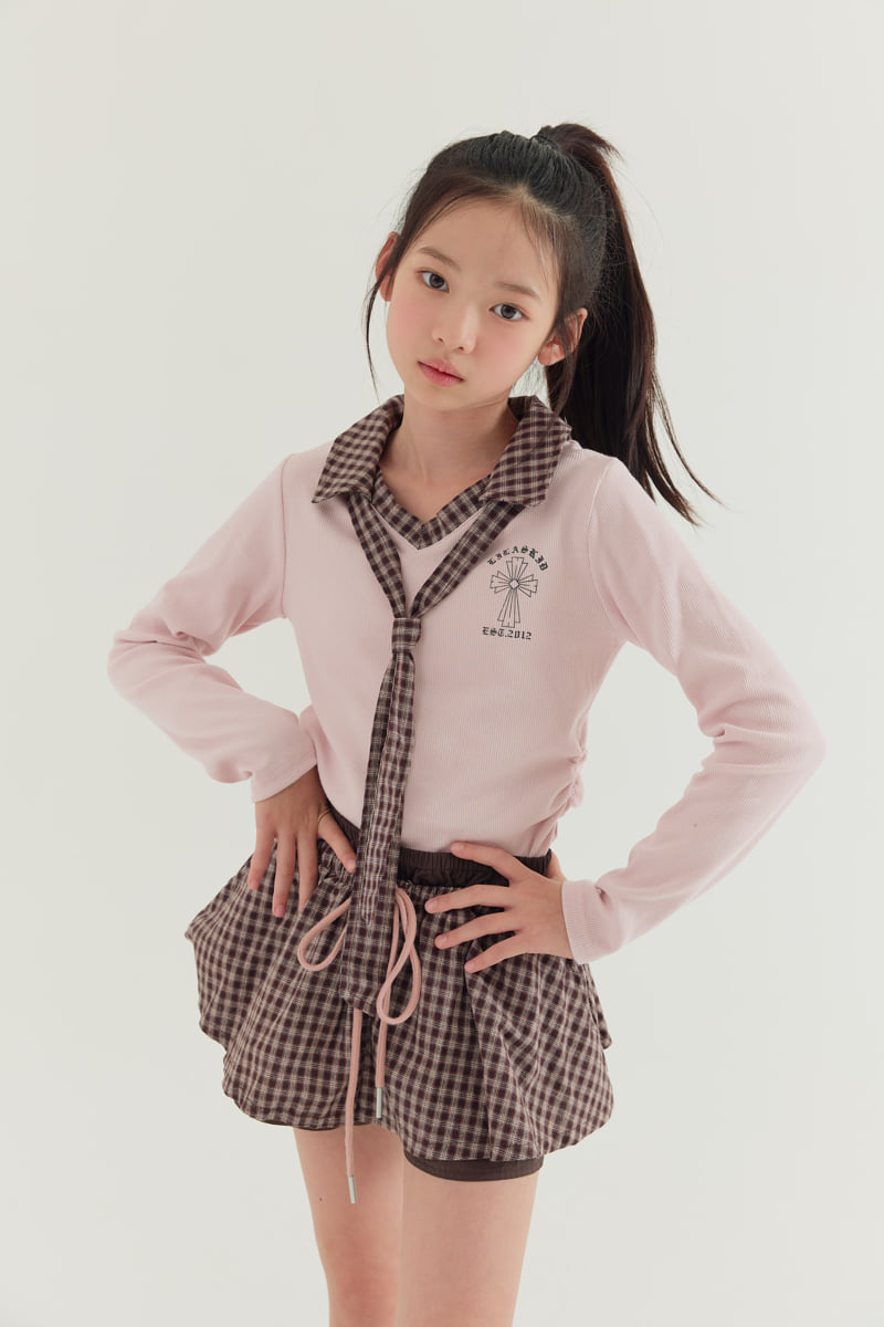 Lilas - Korean Children Fashion - #childrensboutique - Check Necktie Tee