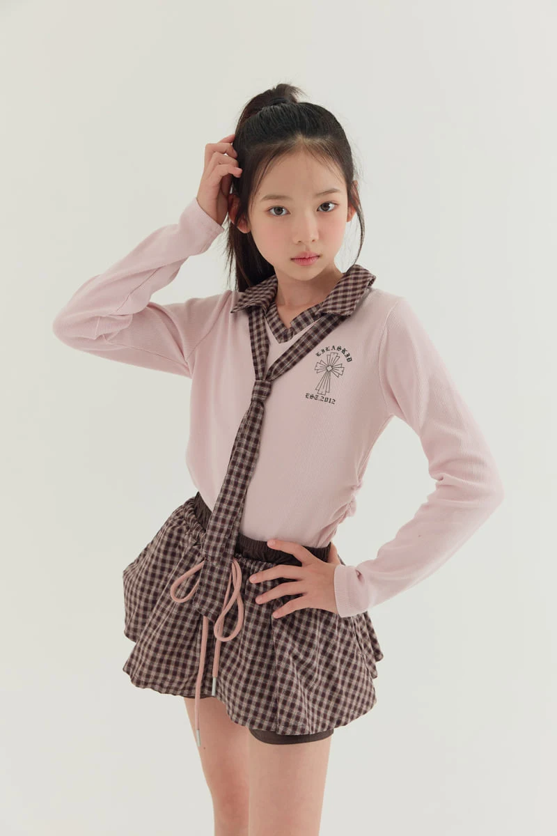 Lilas - Korean Children Fashion - #designkidswear - Check Necktie Tee - 2