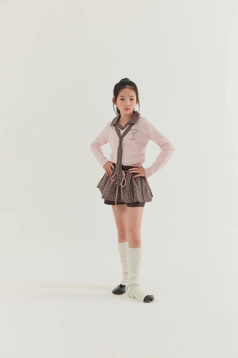 Lilas - Korean Children Fashion - #kidsshorts - Check Necktie Tee - 5