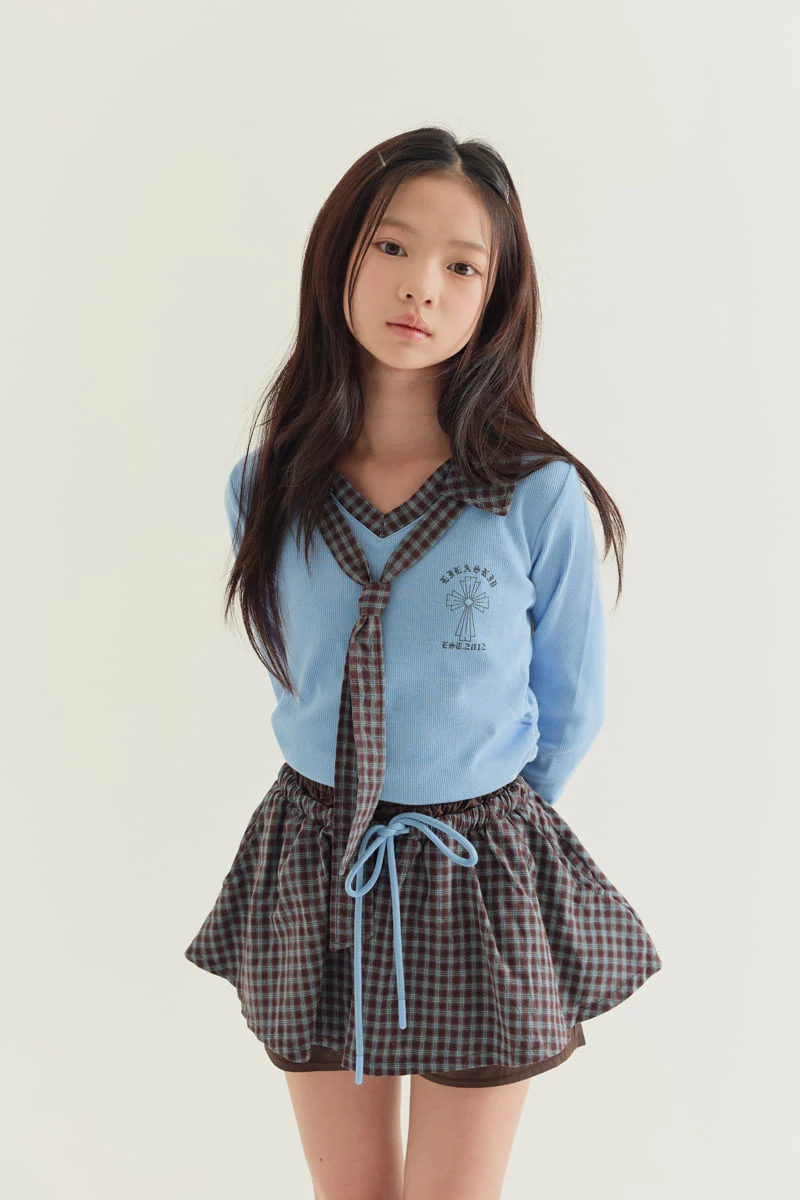 Lilas - Korean Children Fashion - #kidzfashiontrend - Check Necktie Tee - 7
