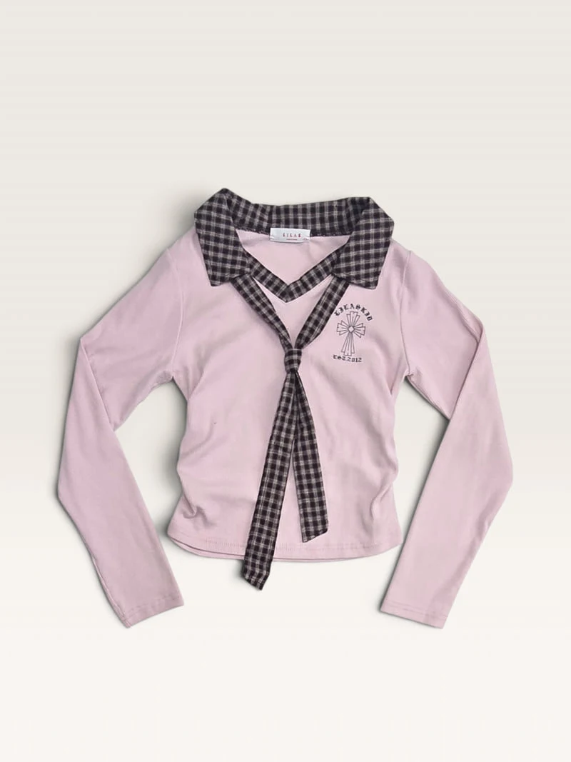 Lilas - Korean Children Fashion - #prettylittlegirls - Check Necktie Tee - 12