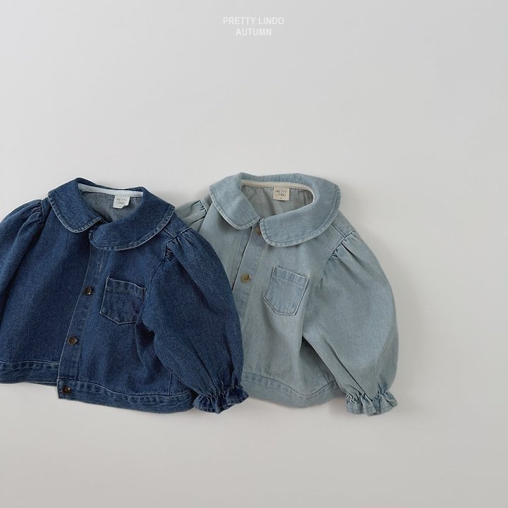 Lindo - Korean Children Fashion - #kidsshorts - Round Collar Denim Jacket - 10
