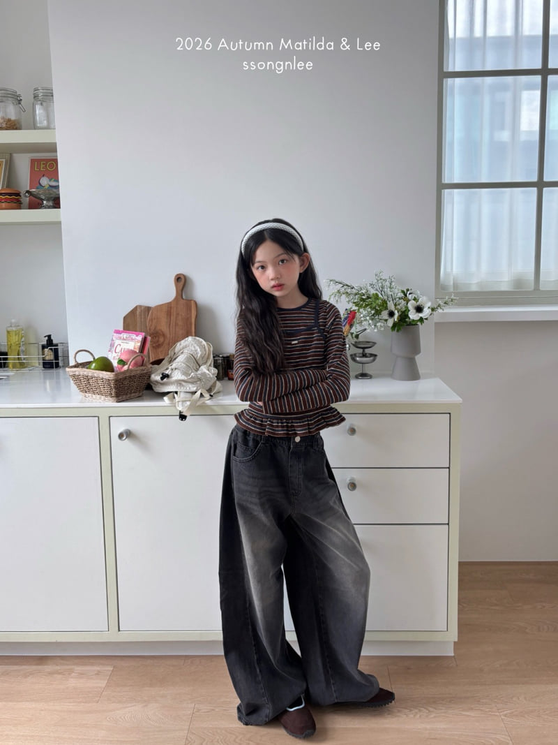 Matilda & Lee - Korean Children Fashion - #designkidswear - Mocca Stripe Frill Tee - 10