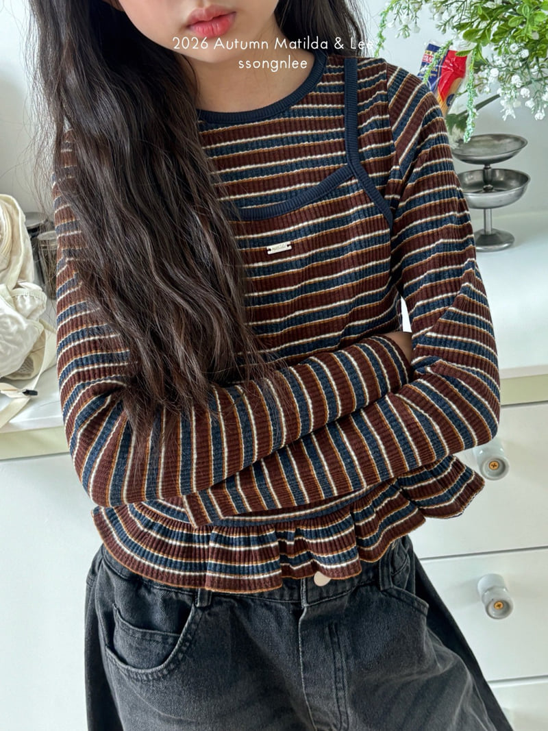 Matilda & Lee - Korean Children Fashion - #littlefashionista - Mocca Stripe Frill Tee